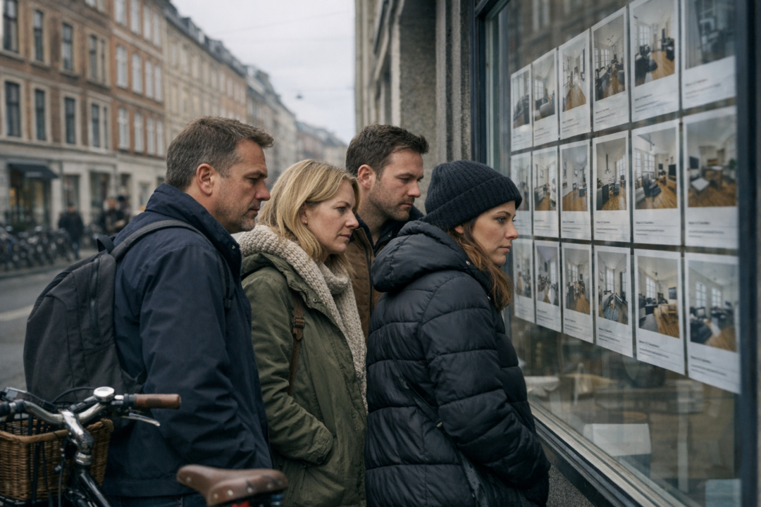 Person kigger på boligpriser på laptop med graf på skærmen