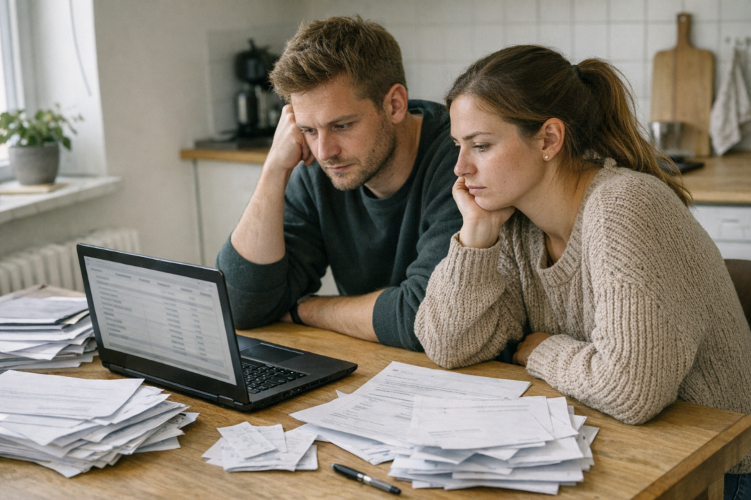 Personer ved bord med laptop og dokumenter