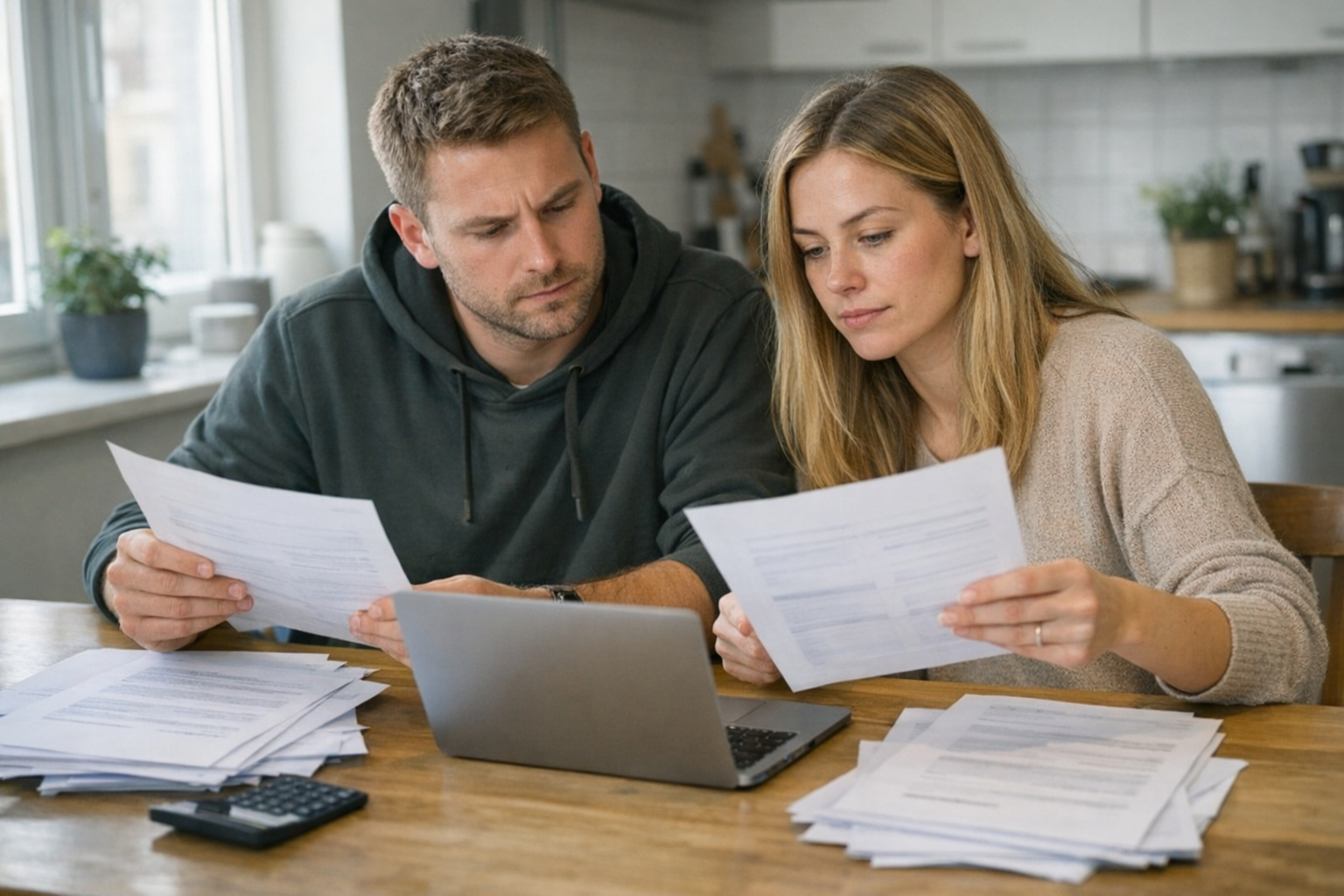 bankr - 05 (1920 x 1080 px) Rådgiver og boligkøber gennemgår købsaftale og vilkår ved bord