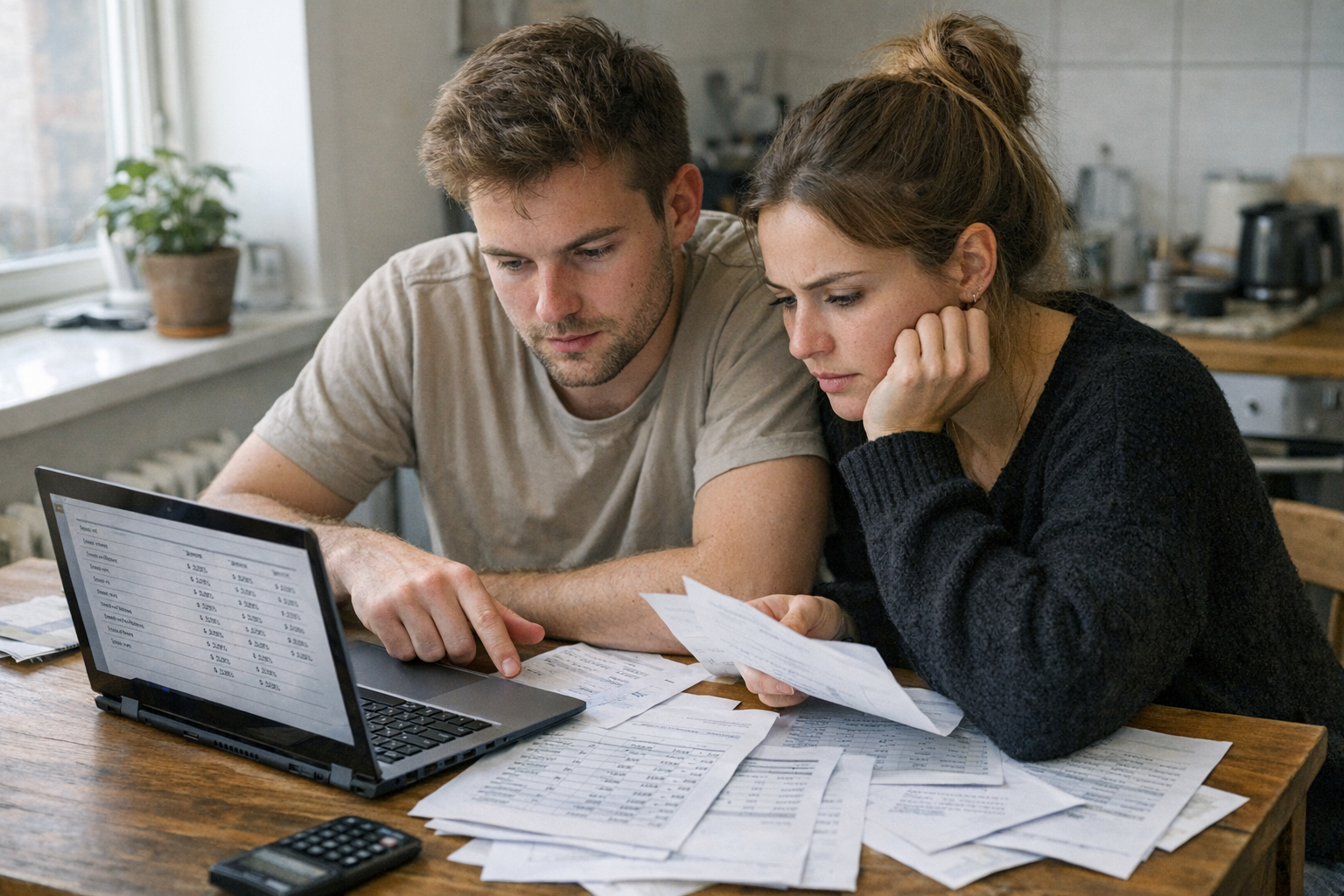 Person kigger på gebyroversigt med tal og markeringer på papir