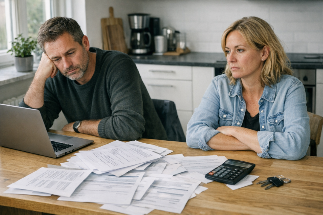 Personer ved bord med laptop og dokumenter