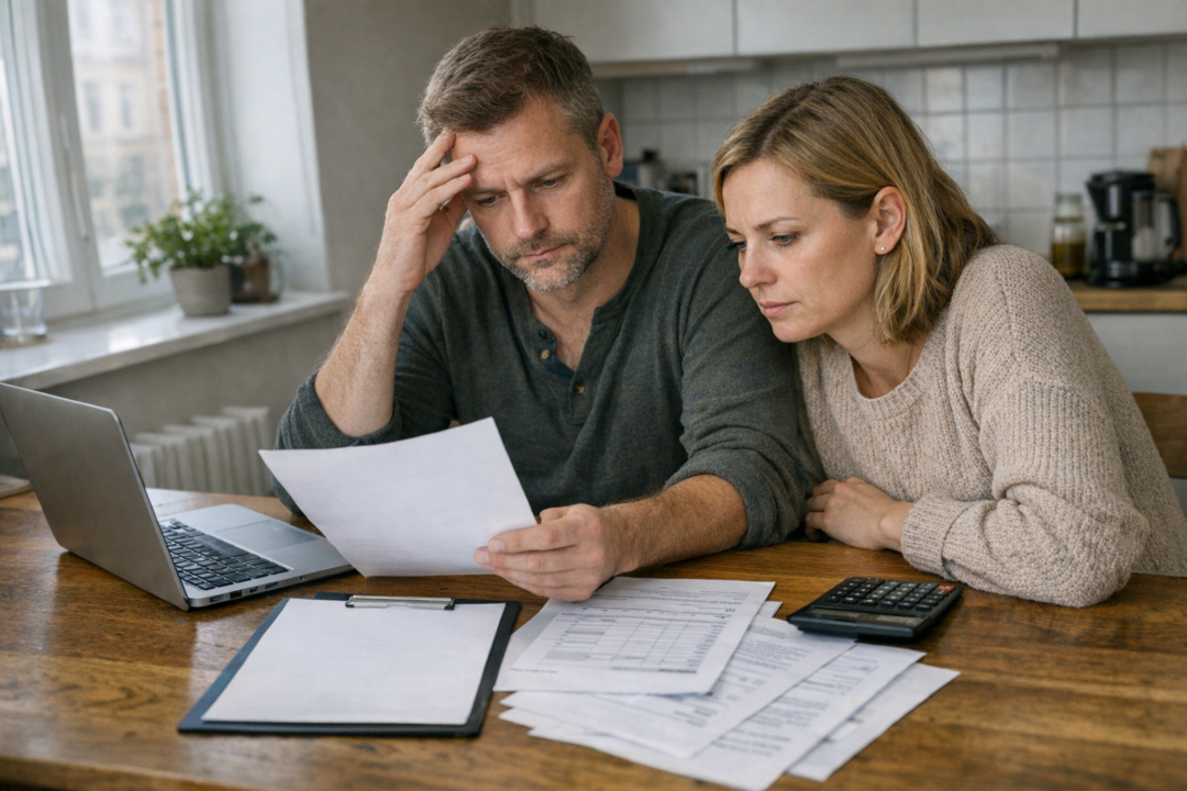 Personer ved bord med laptop og dokumenter