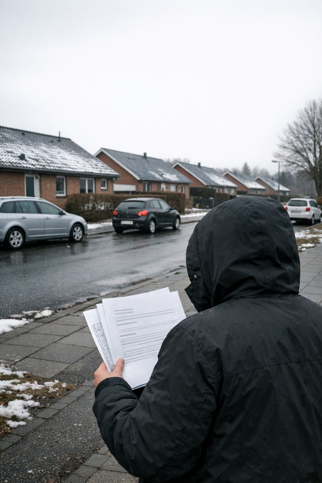 Person ved skrivebord med årsopgørelse, lommeregner og boligpapirer