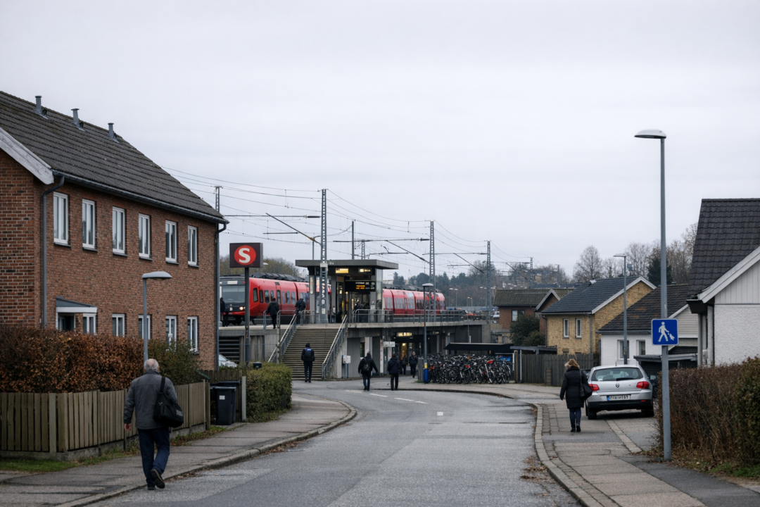 Boliger og lejlighedsbygninger langs en gade ved København
